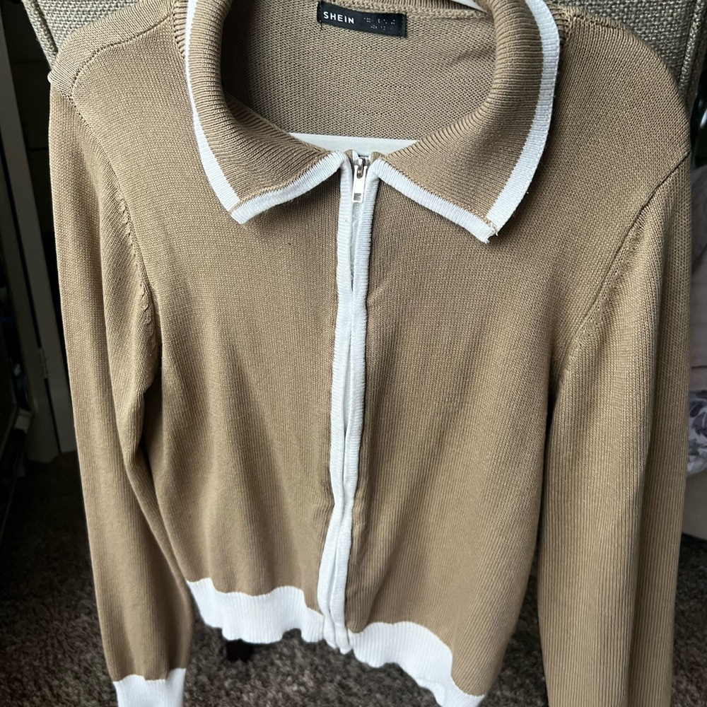 Tan and White Cardigan from Shein - size M
